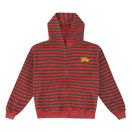 'BY HIS STRIPES' RED STRIPED ZIP UP