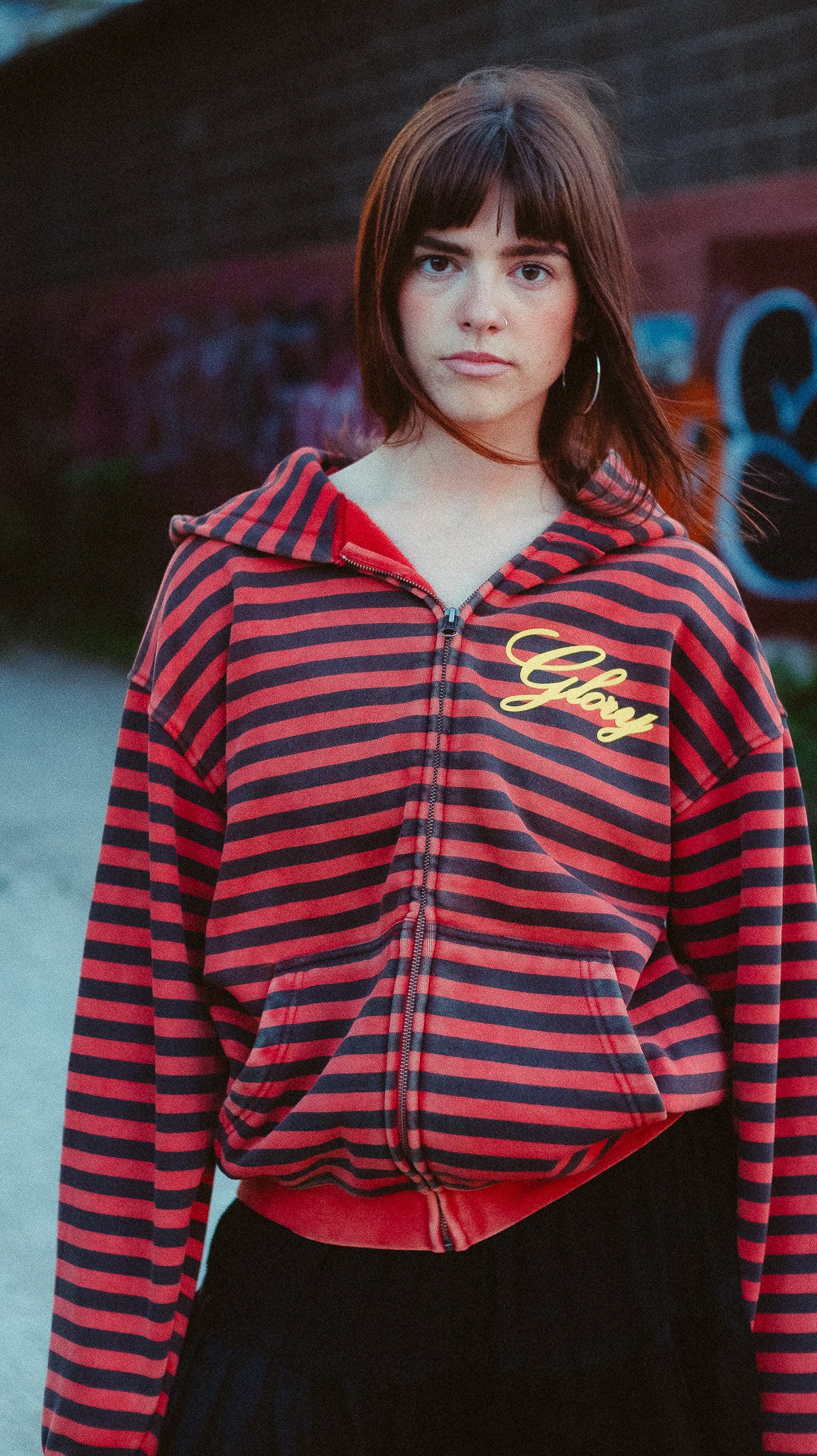 'BY HIS STRIPES' RED STRIPED ZIP UP